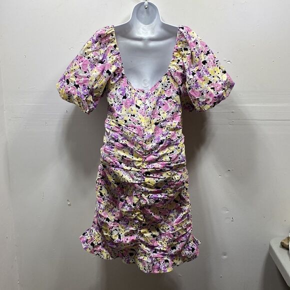 Gina Tricot Floral Ruched Dress Large - Picture 6 of 6